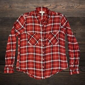 Lucky Brand Womens Small Red White Plaid Button Down Flannel Shirt